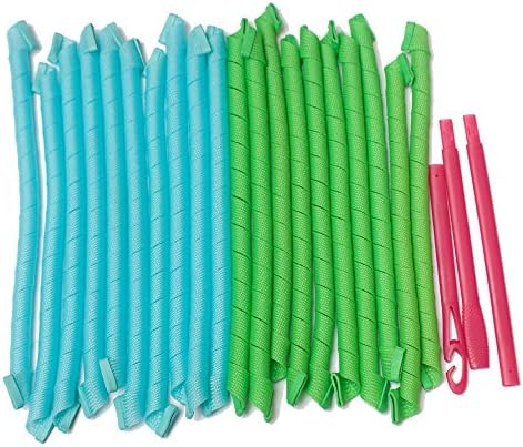 25 inch Curl Formers Magic Spiral Hair Curlers Rollers (20 Pcs, Green+Blue)
