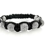 Cream Ice Ball Bracelet 10mm Mens Womens Micro Pave Lab Diamonds Cz White Gold Platinum Finish Adjustable 7