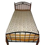 Indian Bedding Off White Rust Floral Print Cotton Bedspread Twin Sized Bed Cover