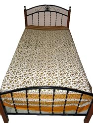 Indian Bedding Off White Rust Floral Print Cotton Bedspread Twin Sized Bed Cover