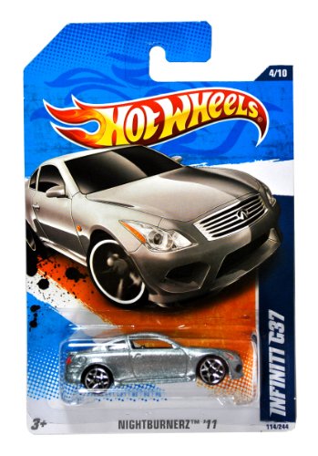 Mattel Year 2010 Hot Wheels "NIGHTBURNERZ '11" Series Set (4/10) 1:64 Scale Die Cast Car (114/244) - Silver Color Entry Level Luxury Sports Coupe INFINITI G37 (T9821)