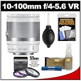 Nikon 1 10-100mm f/4.0-5.6 VR Nikkor-Zoom Lens (White) with 3 UV/FLD/CPL Filters + Accessory Kit
