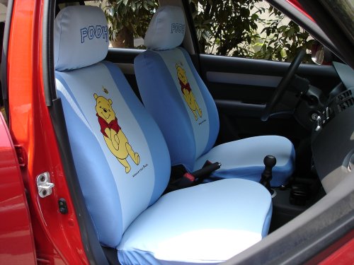 6pcs Winnie the Pooh Universal Car Seat Cover Blue - With Free Gift of Non-slip Dash Grip Pad Mat