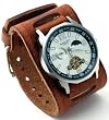 Nemesis #BIN010W Men's Wide Leather Cuff Band Automatic Sun Moon Display Watch