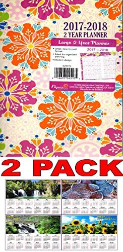 Retro Flowers 2017 - 2018 2 Year Monthly Planner - Calendar - Agenda - Appointment Book Organizer + Bonus 2017 Magnetic Calendar (Bundle - 2 Items)