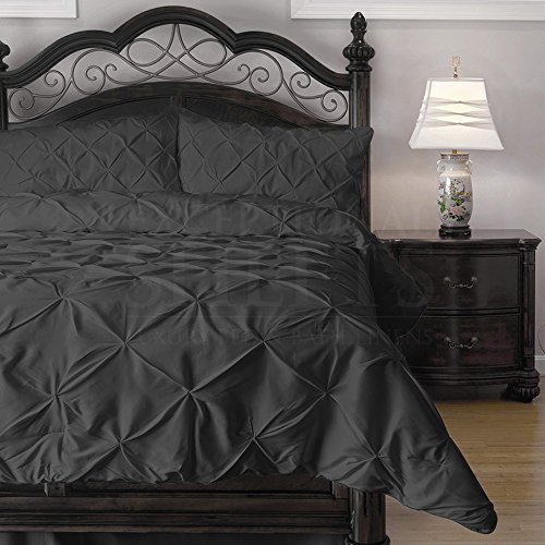 Pinch Pleat Comforter Set - 4-Piece - by ExceptionalSheets, Queen, Charcoal
