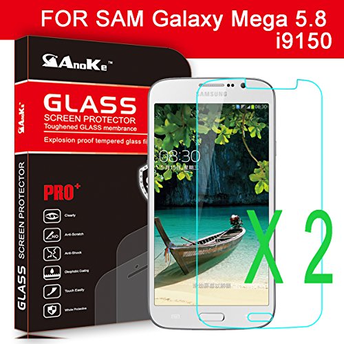 Anoke® Samsung Galaxy Mega 5.8 Tempered Glass Front LCD Screen Protectors 9h Hardness, 2.5d Rounded Edges, 0.3mm Thickness for (Samsung I9150 i9152 i9158 Galaxy Mega 5.8)