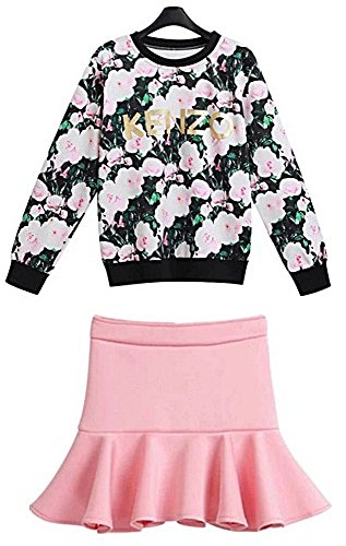 セットアップ ウール トレーナー ミニスカート フレアー フレアスカート マイクロミニ 花柄 上下セット スィート ラウンドネック エレガンス キュート カジュアル パーティ ２次会 レディース 秋物 冬物 可愛いスカーフ付き R349