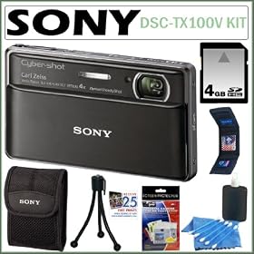 Sony Cyber-Shot DSC-TX100V/B 16.2MP Digital Camera with 3D Sweep Panorama in Black + 4GB Accessory Kit