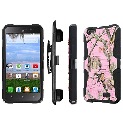 Huawei Raven LTE / H892L Case, [NakedShield] [Black/Black] Heavy Duty Holster Armor Tough Case + [Screen Protector] - [Pink Hunter Camouflage] for Huawei Raven LTE /H892L
