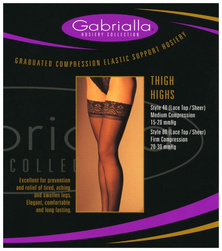 ITA-MED Graduated Compression Thigh Highs with Lace Top and Silicone Band, Sheer (20-30 mmHg)