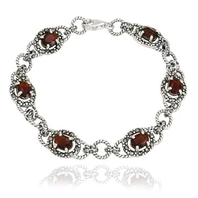 Sterling Silver Marcasite and Garnet Glass Link Bracelet by Amazon.com Collection