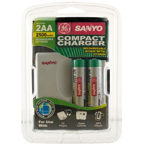 Sanyo Compact AA Battery Charger With 2 2500MAH AA Batteries - Sanyo GESCHRCMT2AA