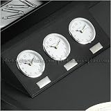 Triple Time Zone Clock, Black Leather