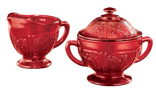 Miles Kimball Red Depression Style Glass Sugar & Creamer Set