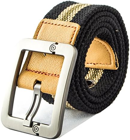 QISHI YUHUA PD Mens Fashion Casual Black Stripes Canvas Pin Buckle Belt