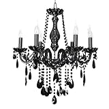 IMAGE OF 6 Light Contemporary Chandelier Lighting, Antique Black with Crystal Prism