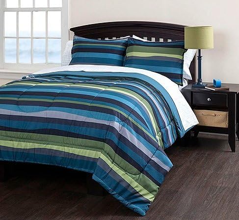 Green Balck White Rugby Boys Twin xl Comforter, Sheet Bedding Set (5 Piece Bed in a Bag) and Linens Beyond Exclusive Flashlight
