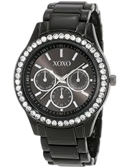 XOXO Womens XO5403  Black Enamel Bracelet With Rhinestones Accent Watch