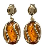 14k Gold Baltic Honey Amber Beautiful Oval Stud Earrings