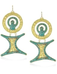 Devon Leigh "Ethnic and Tribal" Intricate Turquoise and Gold Pendant Necklace Earrings