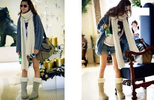 Women's Long Wool Medium Weight Scarf in Cream [Misc.]