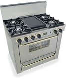 TPN-310-7BSW 36" Pro-Style LP Gas Range with 4 Open Burners Vari-Flame Simmer on Front Burners 3.69 cu. ft. Manual Clean Oven and Double Sided Grill/Griddle Stainless Steel with Brass