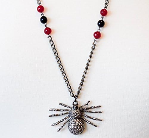 Spider Pendant Necklace Goth Black Chain Opera Length 29 inches