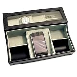 Bey Berk Leather Valet Case With 3 Cufflink Compartment Black