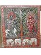 Antique India Carving Colorful Radha Krishna Wall Decorative Panel 36 Inch