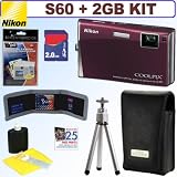 Nikon Coolpix S60 10MP Digital Camera (Burgundy) + 2GB Accessory Kit