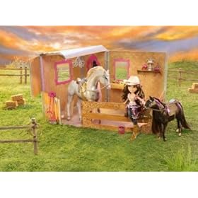 Bratz Cowgirlz Horse Stable Playset with Main Stable Unit, Addtional Wall, 2 Fence Section, Feed Box, Chandelier, 5 Lamps, 1 Pair of Scissors, Bucket, Grooming Brush, Pitch Fork, Push Broom, 1 Bunch of Carrots and Corn Plus Bonus Black Horse with Saddle (Bratz Doll and White Horse are Sold Separately)