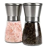 Brushed Stainless Steel Salt Mill and Pepper Grinder Set With Glass Bottle