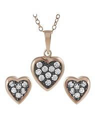 Alexandria Collection Rose Gold-plated Silver Cubic Zirconia Heart Necklace and Earring Set