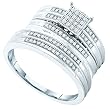 Stunning 3 Pc. Sterling Silver and Genuine Diamond Trio Wedding Set For Him and Her " Size 7 for Her and Size 10 For Him " ** FREE SHIPPING **