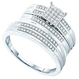 Stunning 3 Pc. Sterling Silver and Genuine Diamond Trio Wedding Set For Him and Her " Size 7 for Her and Size 10 For Him " ** FREE SHIPPING **