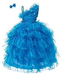 Girls One Shoulder Corset   Waistline  Pageant Dress  With a Ribbon  and Ruffles