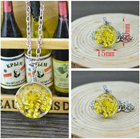 Real Dried Yello Sea Flower in Glass Ball Double Sided Necklace, Jewl:10.1