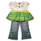 Lipstik Girls - Toddler Girls Pant Set, White, Blue Denim, Green