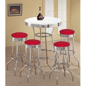 4 Red Vinyl Barstools and White Table Set by The Furniture Cove