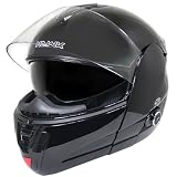 Hawk H-6607 Glossy Black Dual-Visor Modular Motorcycle Helmet with Bluetooth