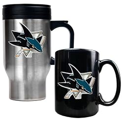 San Jose Sharks NHL Stainless Steel Travel Mug & Black Ceramic Mug Set - Primary Logo