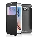 Galaxy S6 Case, Pasonomi® [Smart Window View] Samsung Galaxy S6 Folio Wallet Case - Slim Flip Leather Case For Samsung Galaxy S6 Smartphone (Black)