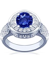 Platinum Round Cut Blue Sapphire Ring With Sidestones