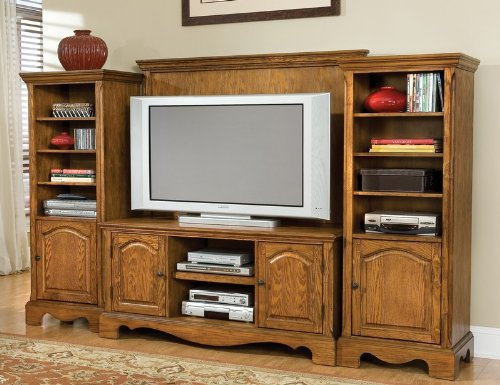 Entertainment Center with Raised Accents in Oak Finish