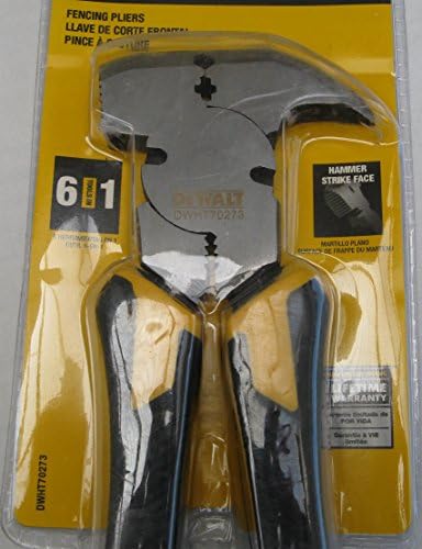 Dewalt 6 in 1 Fencing Pliers - Combination Tool of Hammer, Staple Starter & Puller, Wire Stretcher & Splicer, 2 Wire Cutters Chrome Vanadium Steel for Strength / Durability Bimaterial Cushion Handle for Strong Grip / Comfort Fence Wire Cutter
