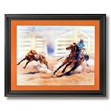 Rodeo Western Cowboy Calf Roping Animal Home Decor Wall Picture Black Framed Art Print