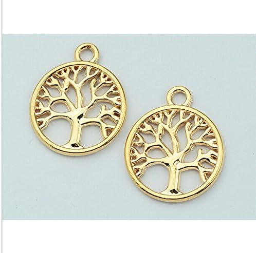 100 PCS Life of Tree Design Round Metal Charm Pendents DIY Jewelry (Gold)