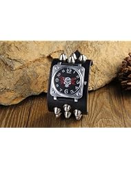 Youyoupifa Unisex Skull Pattern Square Stainless Steel Leather Strap Quartz Watch