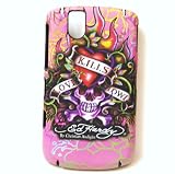 New Pink Ed Hardy Loves Kill Slowly Snap on Hard Skin Back Cover Case for Blackberry Tour 9630 + Premium Lcd Screen Guard in Original Box